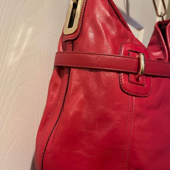 DKNY Red Leather hobo large satchel bag with gold tone accents and hardwares - Picture 7 of 12